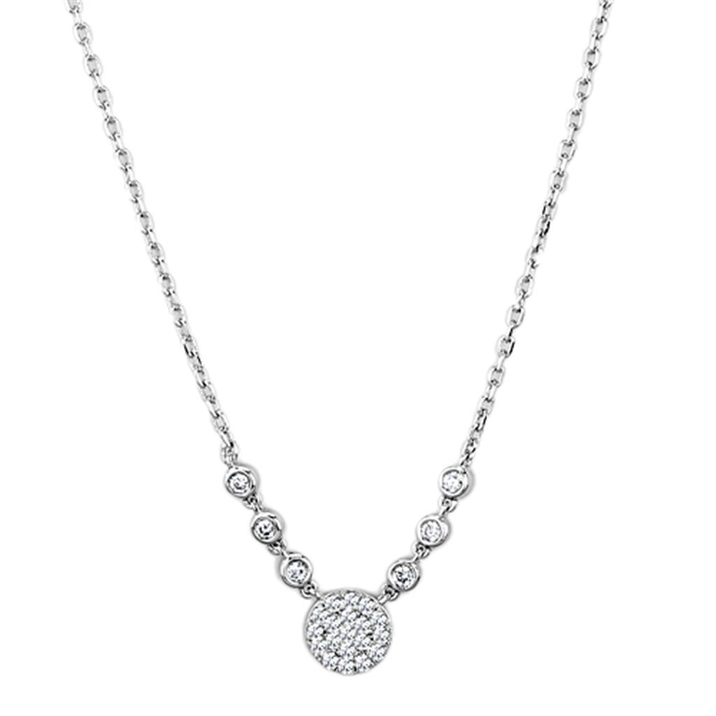 3W417 - Rhodium Brass Necklace with AAA Grade CZ in Clear