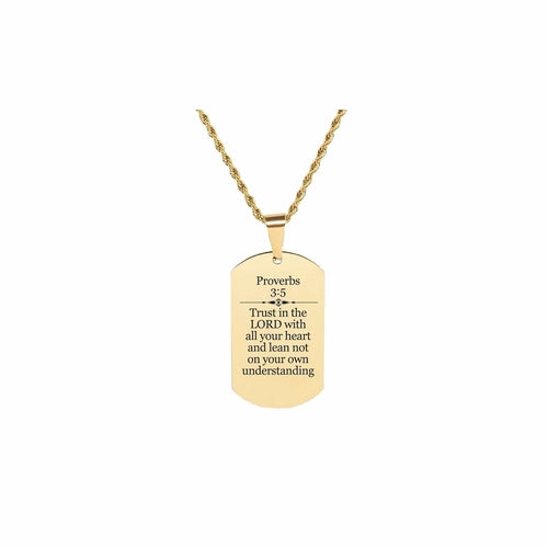 Solid Stainless Steel Scripture Tag Necklace - Proverbs 3:5