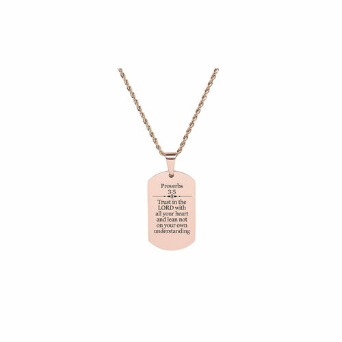 Solid Stainless Steel Scripture Tag Necklace - Proverbs 3:5