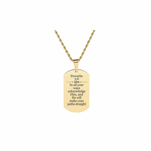 Solid Stainless Steel Scripture Tag Necklace - Proverbs 3:6