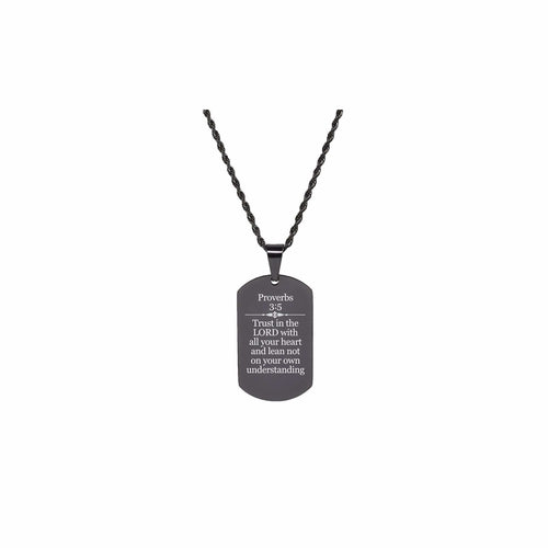 Solid Stainless Steel Scripture Tag Necklace - Proverbs 3:5