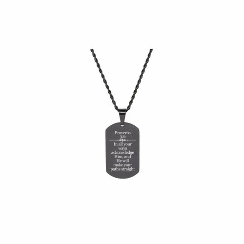 Solid Stainless Steel Scripture Tag Necklace - Proverbs 3:6