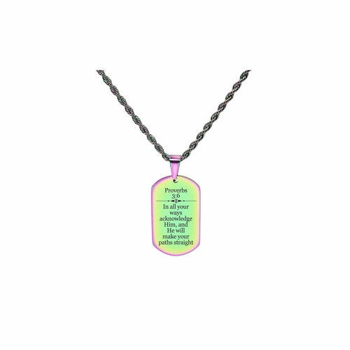 Solid Stainless Steel Scripture Tag Necklace - Proverbs 3:6