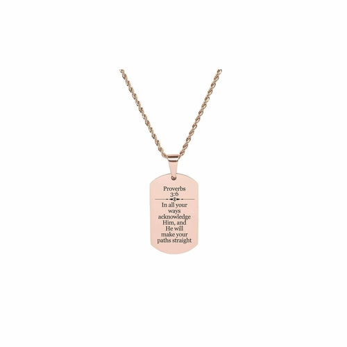 Solid Stainless Steel Scripture Tag Necklace - Proverbs 3:6