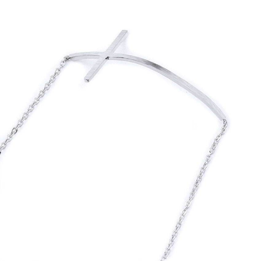 Simple Long Curved Cross Charm Bracelets Stainless