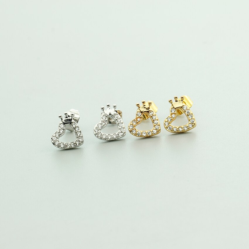 Tiny Small Love Heart Princess Crown Stud Earrings