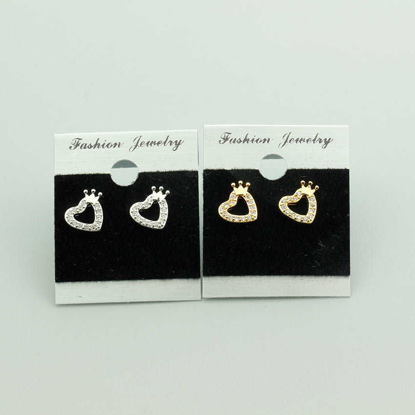Tiny Small Love Heart Princess Crown Stud Earrings